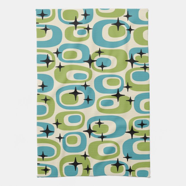 Mid Century Modern Atomic Pattern Tea Towel (Vertical)