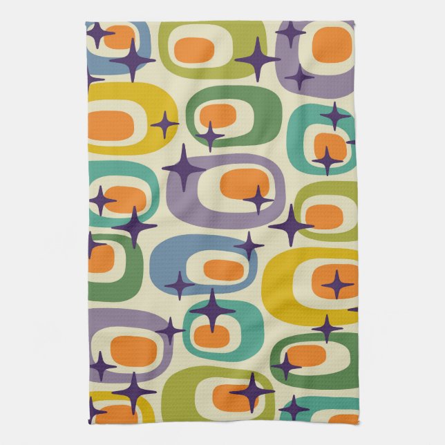 Mid Century Modern Atomic Pattern Tea Towel (Vertical)