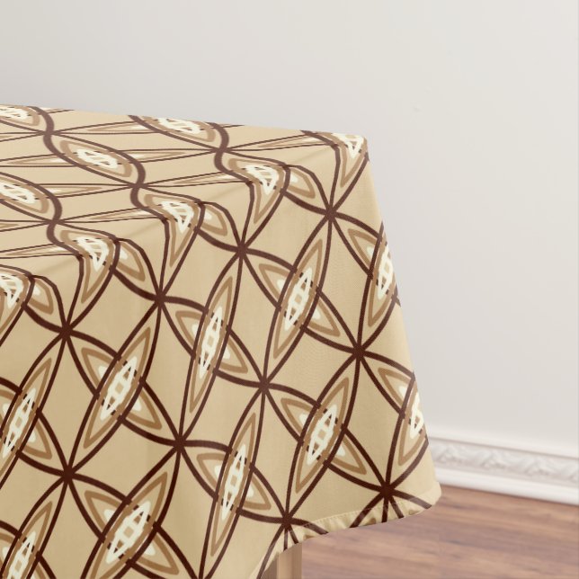 Mid Century Modern Atomic Print - Camel Tan Tablecloth (In Situ)