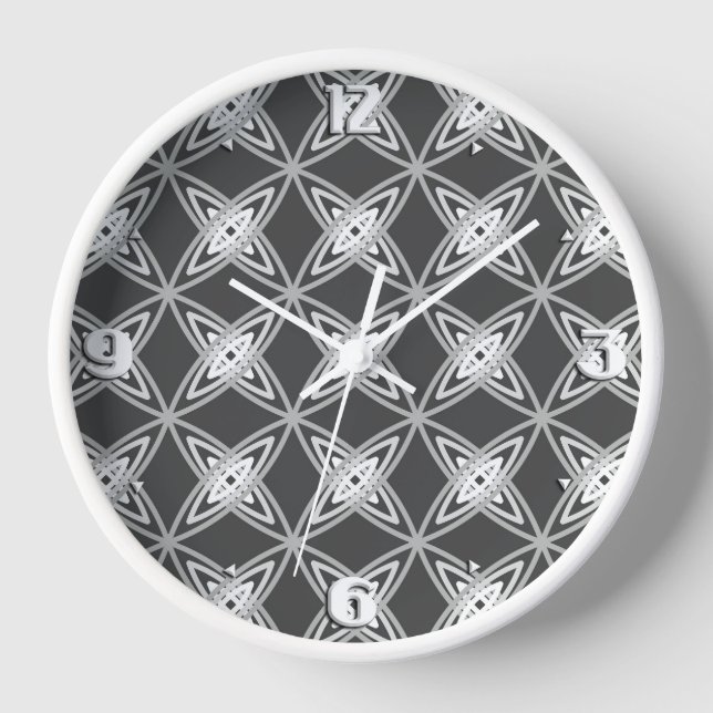 Mid Century Modern Atomic Print - Charcoal Grey Wall Clock (Front)