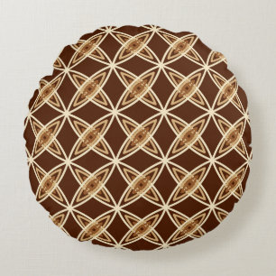 Mid Century Modern Atomic Print - Chocolate Brown Round Cushion