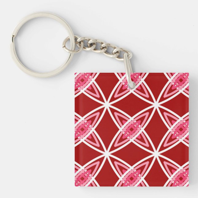 Mid Century Modern Atomic Print - Dark Red Key Ring (Front)