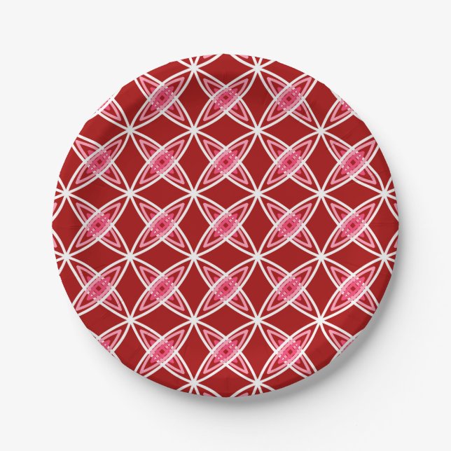 Mid Century Modern Atomic Print - Dark Red Paper Plate (Front)