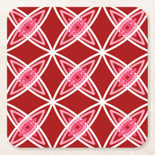 Mid Century Modern Atomic Print - Dark Red Square Paper Coaster