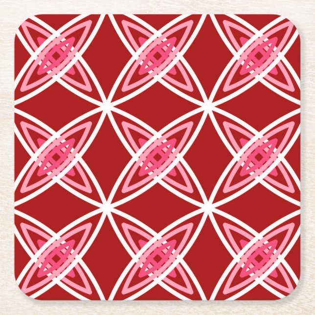 Mid Century Modern Atomic Print - Dark Red Square Paper Coaster (Front)
