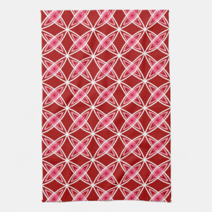 Mid Century Modern Atomic Print - Dark Red Tea Towel