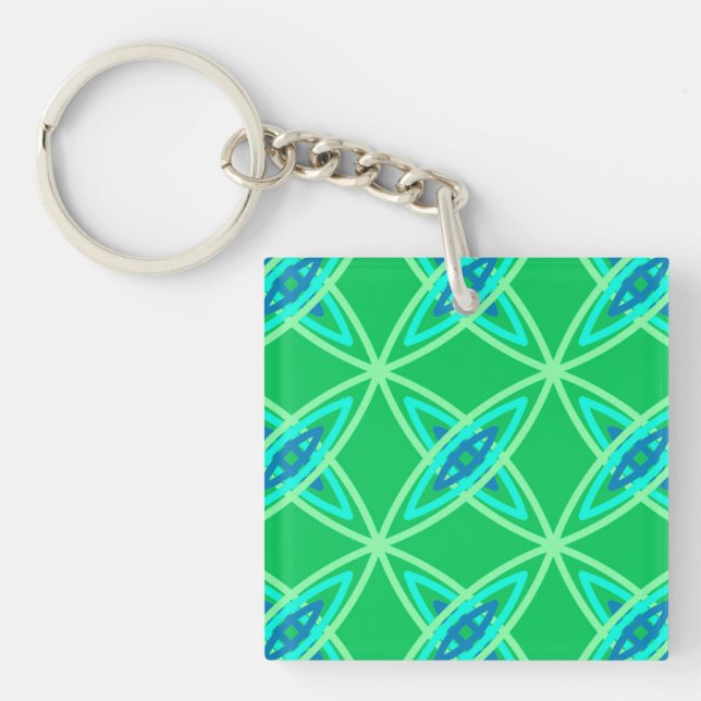 Mid Century Modern Atomic Print - Jade Green Key Ring (Front)
