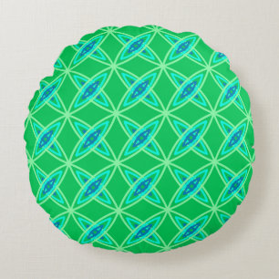 Mid Century Modern Atomic Print - Jade Green Round Cushion