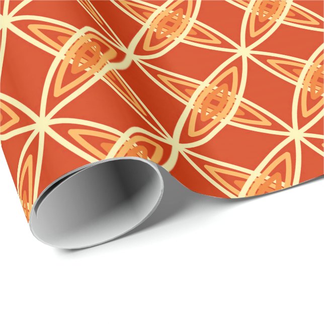 Mid Century Modern Atomic Print - Mandarin Orange Wrapping Paper (Roll Corner)