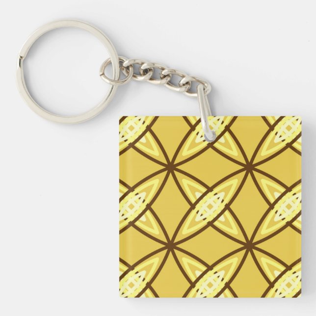 Mid Century Modern Atomic Print - Mustard Gold Key Ring (Front)
