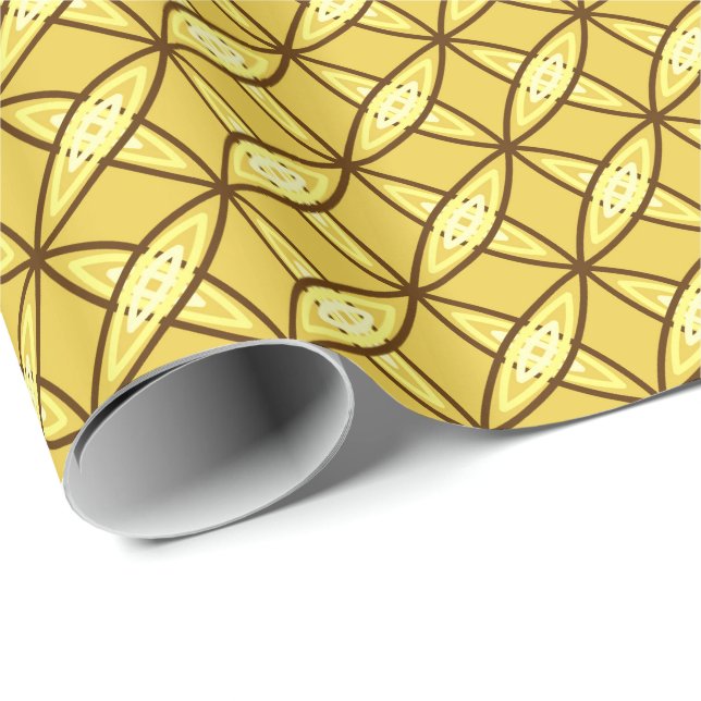 Mid Century Modern Atomic Print - Mustard Gold Wrapping Paper (Roll Corner)