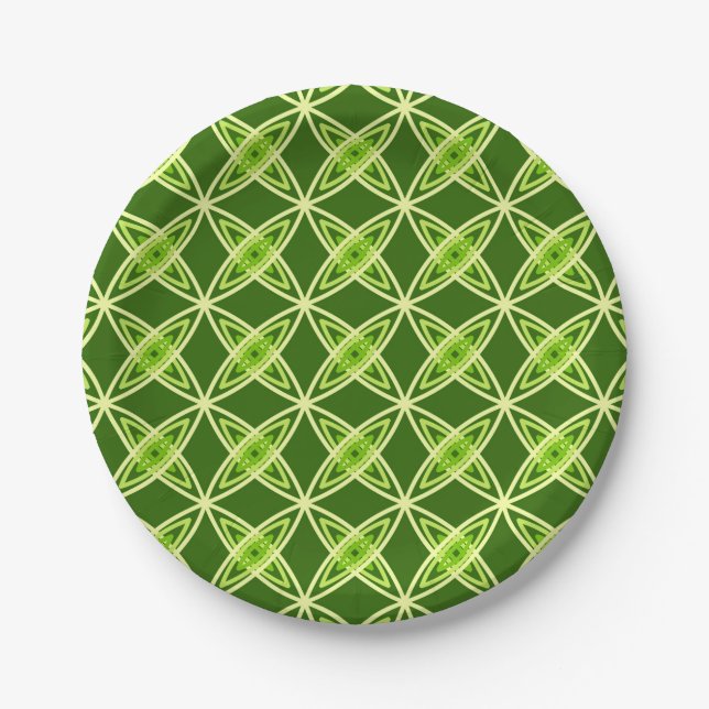 Mid Century Modern Atomic Print - Olive Green Paper Plate (Front)