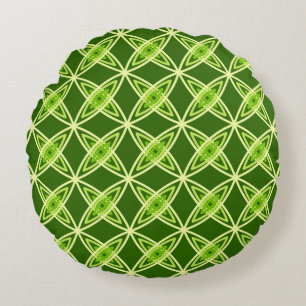 Mid Century Modern Atomic Print - Olive Green Round Cushion