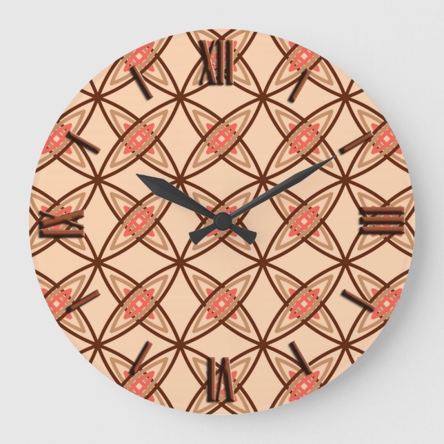 Mid Century Modern Atomic Print - Pastel Peach Large Clock (Front)
