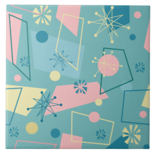 Mid-Century Modern Atomic Retro Design in Teal Ceramic Tile