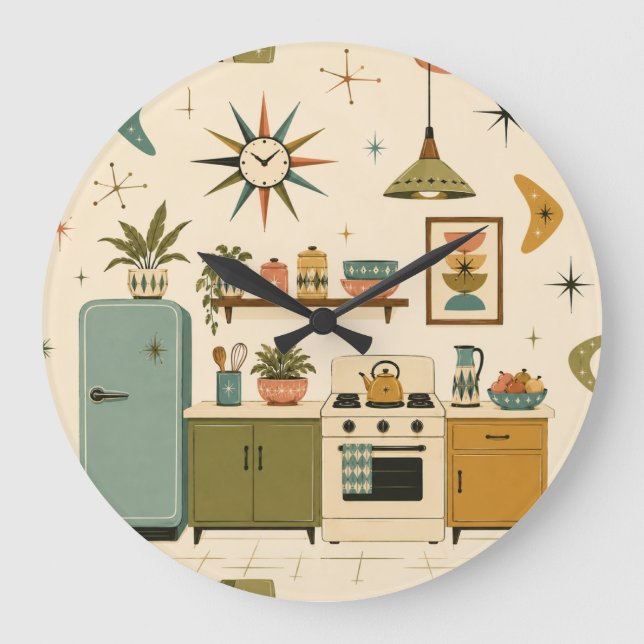 Mid Century Modern Atomic Retro kitchen  Large Clock (Front)