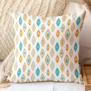 Mid Century Modern Atomic Shapes Aqua, Orange Cushion