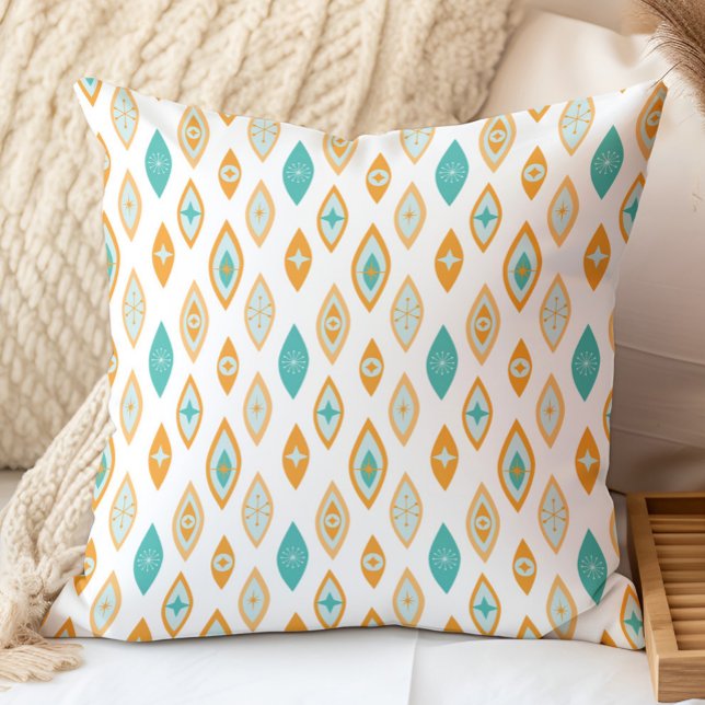 Mid Century Modern Atomic Shapes Aqua, Orange Cushion (Creator Uploaded)