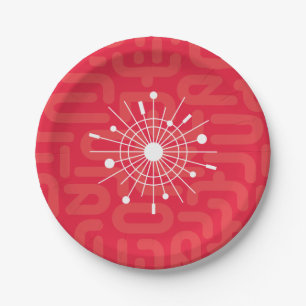 Mid-Century Modern Atomic Sputnik Christmas Red Paper Plate