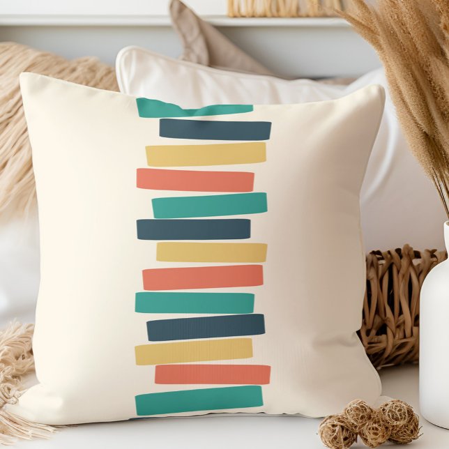 Mid Century Modern Atomic Stacked Blocks Cream Cushion (Creator Uploaded)