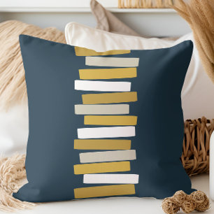 Mid Century Modern Atomic Stacked Blocks Navy Cushion