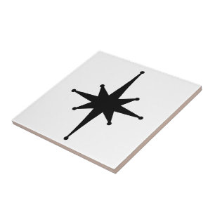 Mid Century Modern Atomic Starburst Black White Ceramic Tile