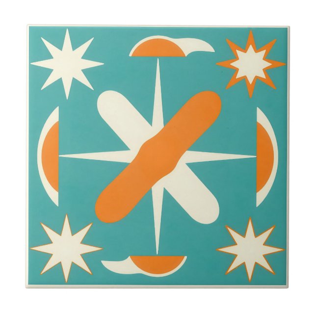 Mid Century Modern Atomic Starburst Ceramic Tile (Front)