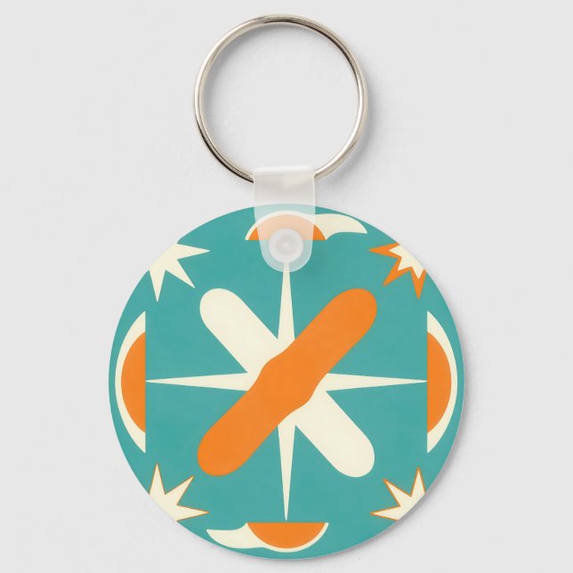 Mid Century Modern Atomic Starburst Key Ring (Front)