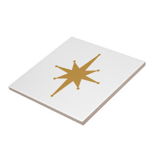 Mid Century Modern Atomic Starburst Ochre White Ceramic Tile