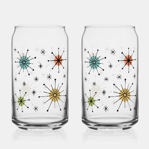 Mid Century Modern Atomic Starburst Pattern Can Glass