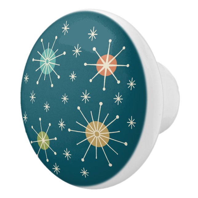 Mid Century Modern Atomic Starburst Pattern Ceramic Knob (Right)