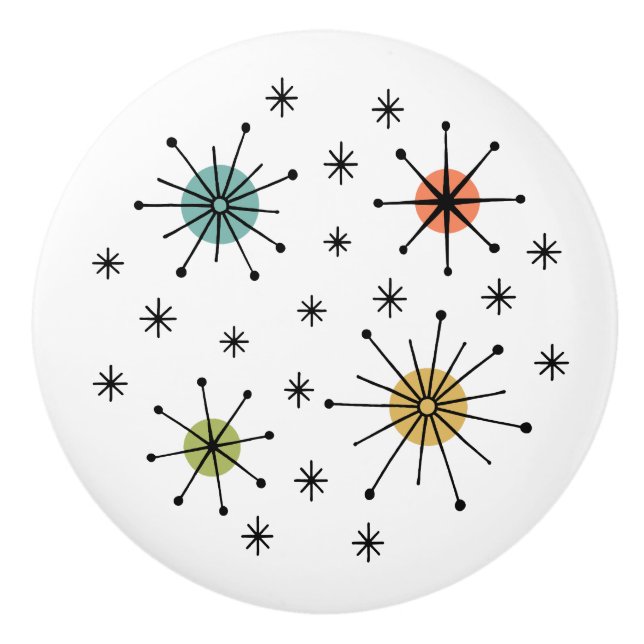 Mid Century Modern Atomic Starburst Pattern Ceramic Knob (Front)