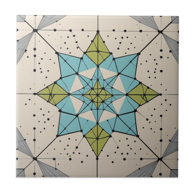 Mid Century Modern Atomic Starburst Pattern Ceramic Tile (Front)