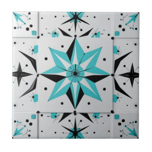 Mid Century Modern Atomic Starburst Pattern Ceramic Tile