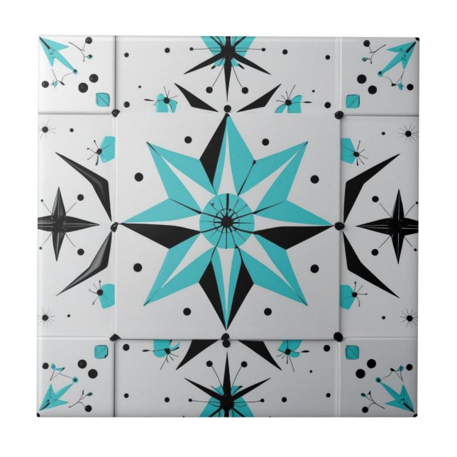 Mid Century Modern Atomic Starburst Pattern Ceramic Tile (Front)