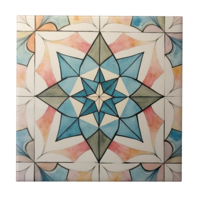 Mid Century Modern Atomic Starburst Pattern Ceramic Tile (Front)