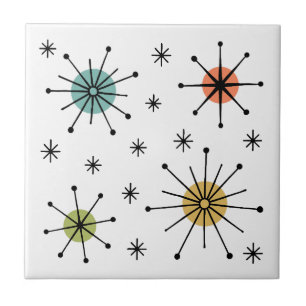 Mid Century Modern Atomic Starburst Pattern Ceramic Tile