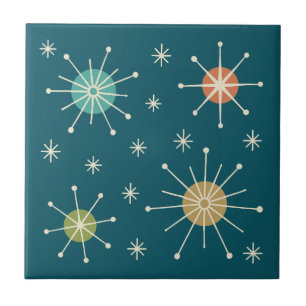 Mid Century Modern Atomic Starburst Pattern Ceramic Tile