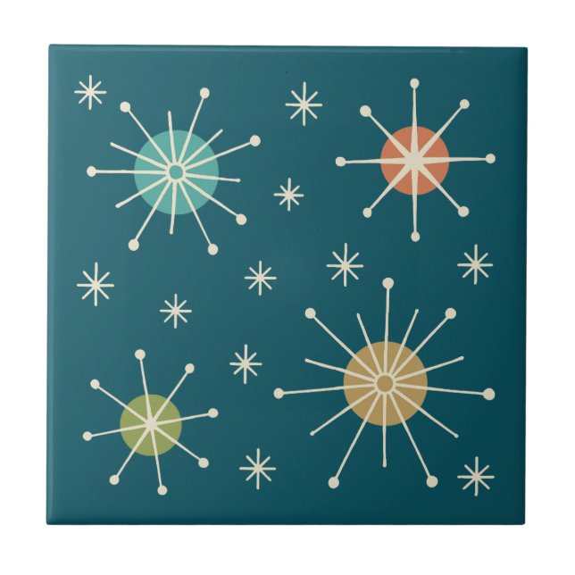 Mid Century Modern Atomic Starburst Pattern Ceramic Tile (Front)