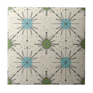 Mid Century Modern Atomic Starburst Pattern Ceramic Tile
