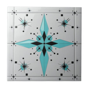 Mid Century Modern Atomic Starburst Pattern Ceramic Tile