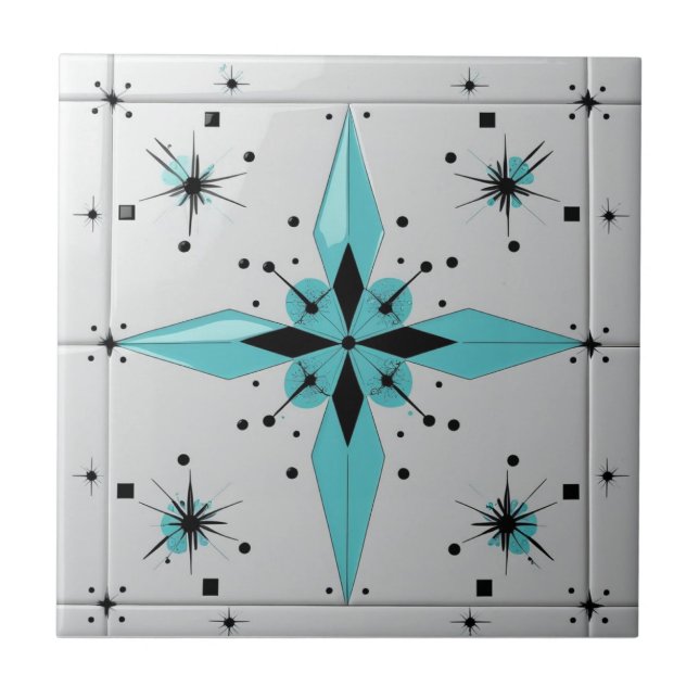 Mid Century Modern Atomic Starburst Pattern Ceramic Tile (Front)