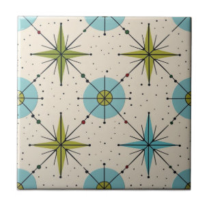 Mid Century Modern Atomic Starburst Pattern Ceramic Tile