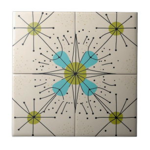 Mid Century Modern Atomic Starburst Pattern Ceramic Tile