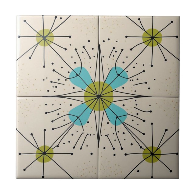 Mid Century Modern Atomic Starburst Pattern Ceramic Tile (Front)