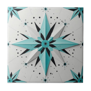Mid Century Modern Atomic Starburst Pattern Ceramic Tile