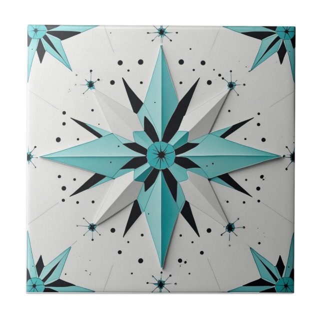Mid Century Modern Atomic Starburst Pattern Ceramic Tile (Front)