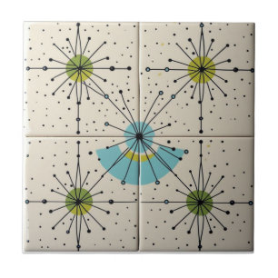 Mid Century Modern Atomic Starburst Pattern Ceramic Tile