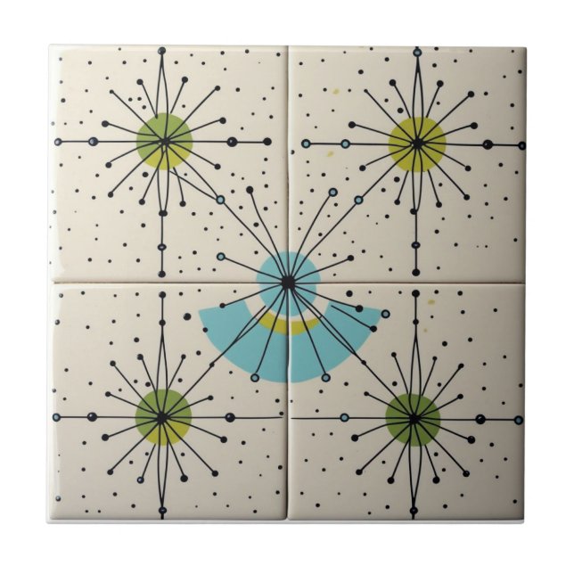 Mid Century Modern Atomic Starburst Pattern Ceramic Tile (Front)
