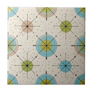 Mid Century Modern Atomic Starburst Pattern Ceramic Tile